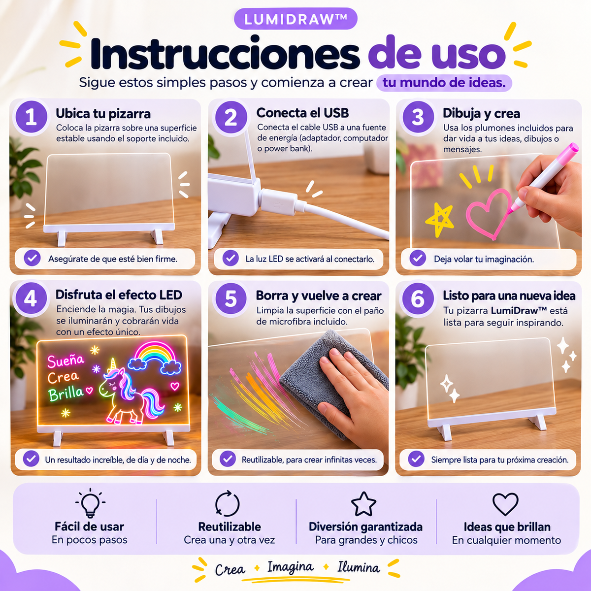 LumiDraw™ — Pizarra Mágica LED USB 20×30 cm