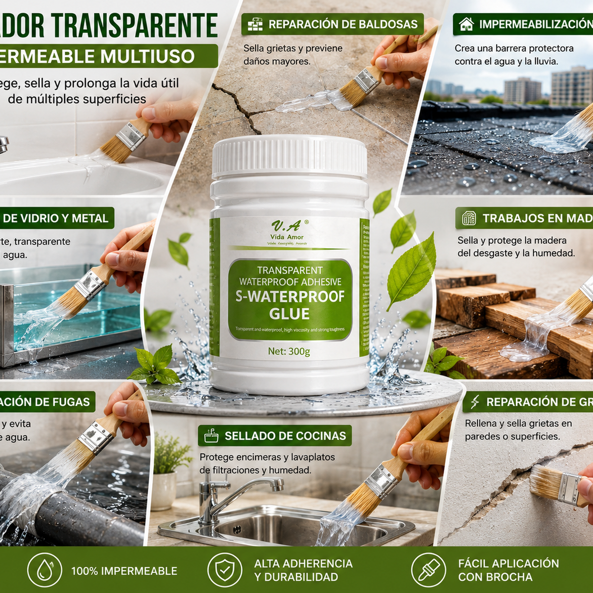 Sellador Adhesivo Impermeable Brocha 300G